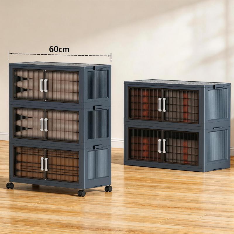 5 Tier Stackable Plastic Storage Bins with Rolling Wheels, Foldable Collapsible Containers for Easy Organizing