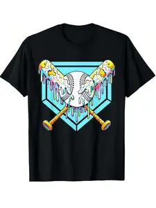 Teen Boys Baseball T-Shirt, Ice Cream Drop Design, Comfortable Fit, Casual Wear, Ideal Gift for Sports Enthusiasts, All Seasons