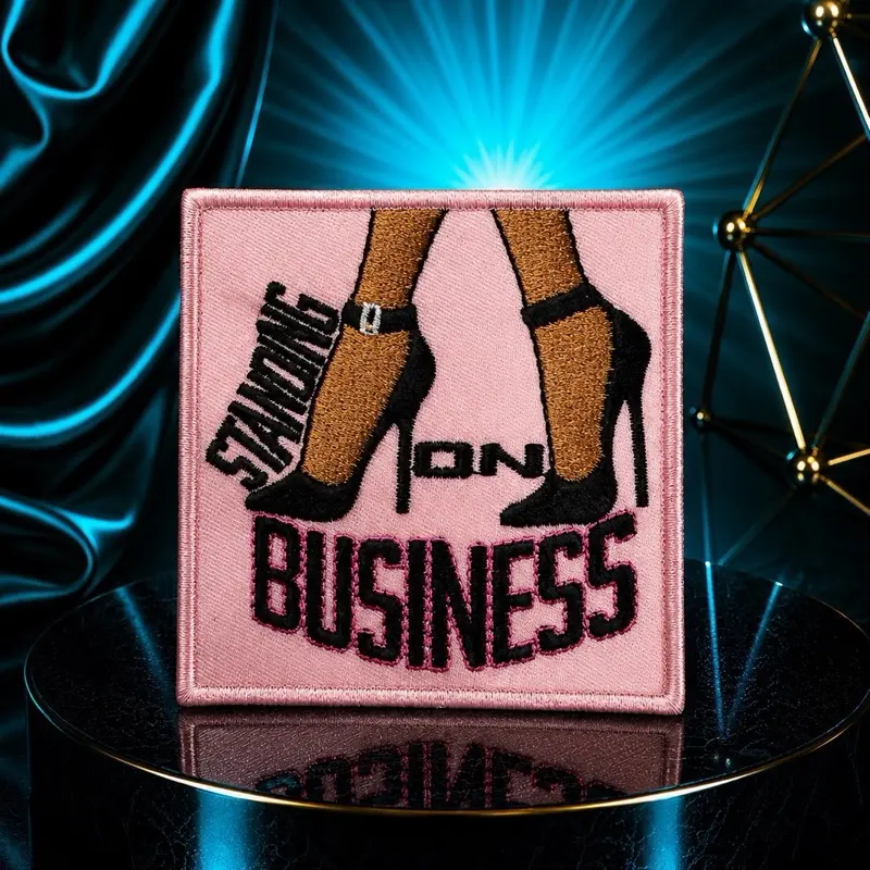 Pink Iron-On "Standing On Business" Patch, Durable Embroidered Decor for Clothing, Bags, Hats