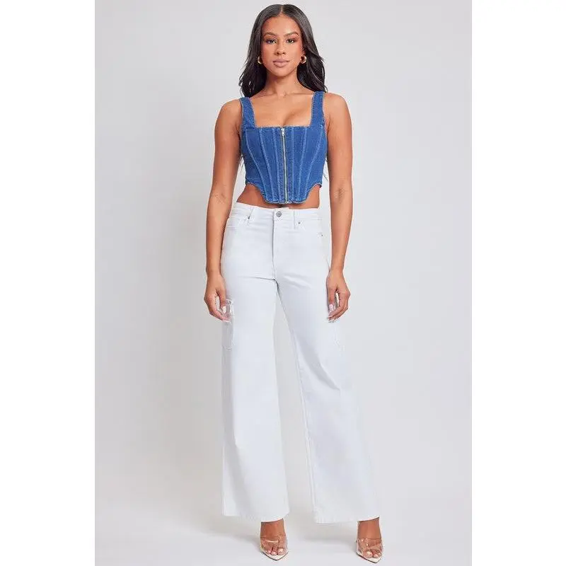 Margarita High Waist Wide Leg Cargo Jeans - White