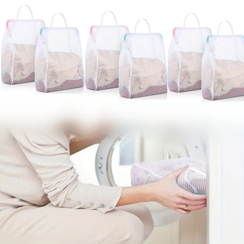 6pcs Portable Fine Mesh Laundry Net Washing Bags for Delicates - Polyester Foldable Durable Zipper-Closure Bags with Handle, Large Opening, Rectangle Non-Woven Fabric for Clothes, Fine Knitwear, Reduces Item Loss