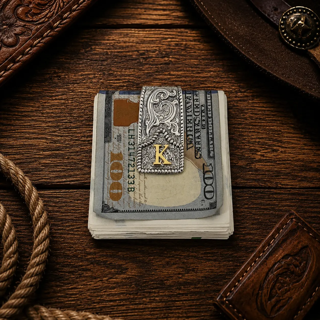 PUTAG Personalized money clip, western money clip, cow tag money clip, custom initial, hand engraved, copper, cowboy gift, gift for men