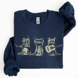 Raccoon Band, Playing Guitar, Funny Animals Sweatshirt, Crew Neck, Crewneck, Soft Unisex Graphic Casual