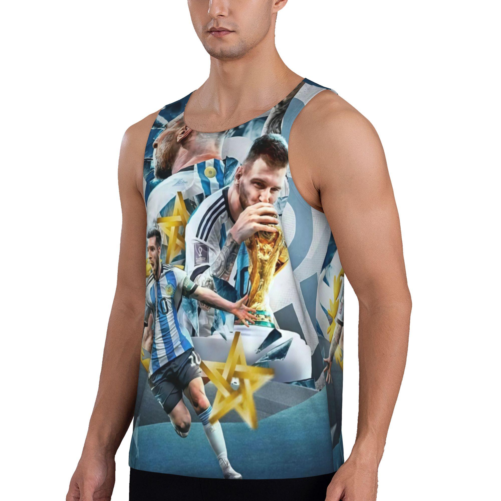 Argentina Messi Kissing World Cup Trophy Graphic Fan Tank Top Messi Argentina 3 Stars Trophy All Over Print Streetwear Tank Breathable summer leisure sports