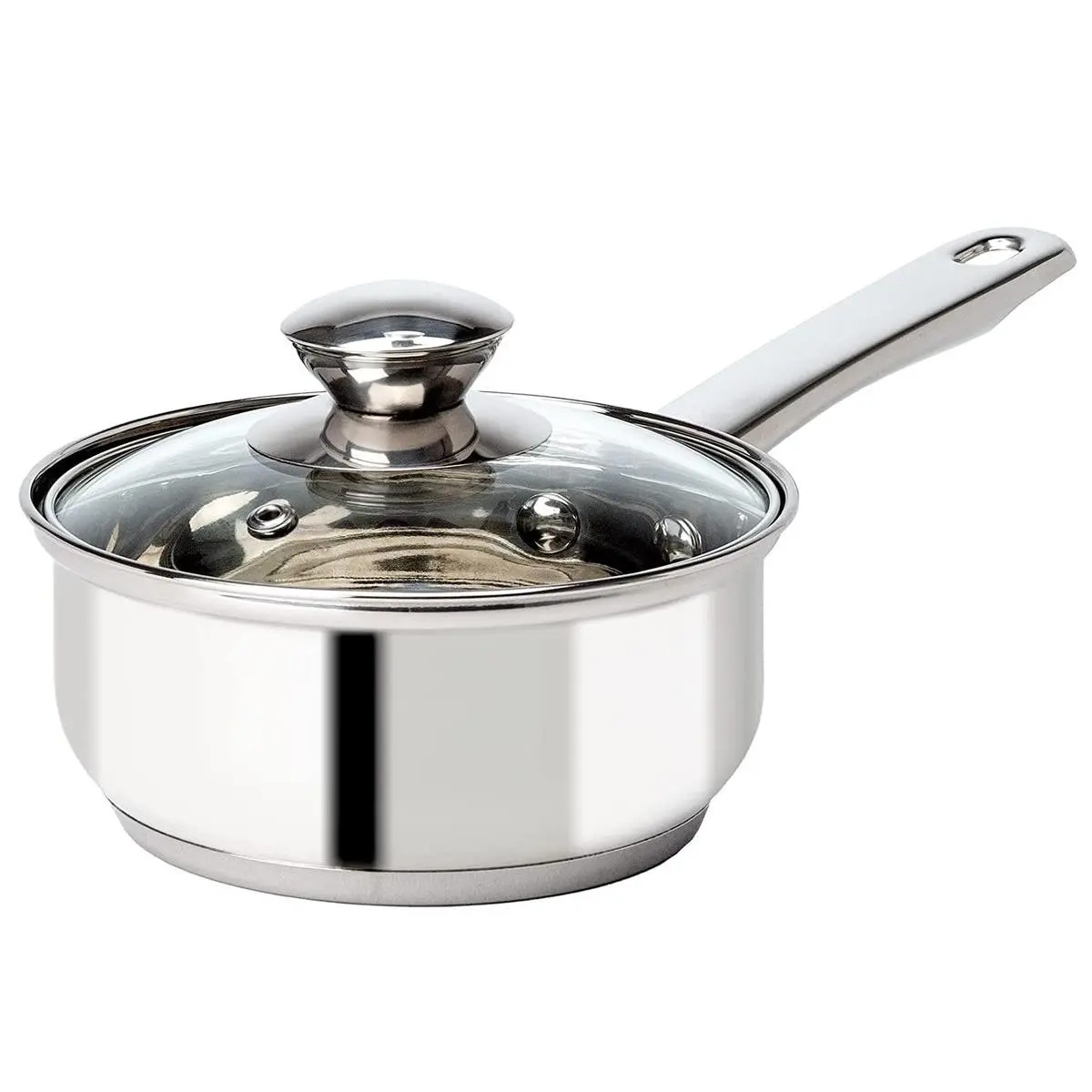 212 MAIN Sturdy Round Stainless Steel Saucepan with Glass Lid - 1 Qt Silver Cookware, Encapsulated Base, Polished Finish, Riveted Handle, Heat-Resistant, Oven-Safe up to 450 Degrees for Induction Cooktops, Kitchenware