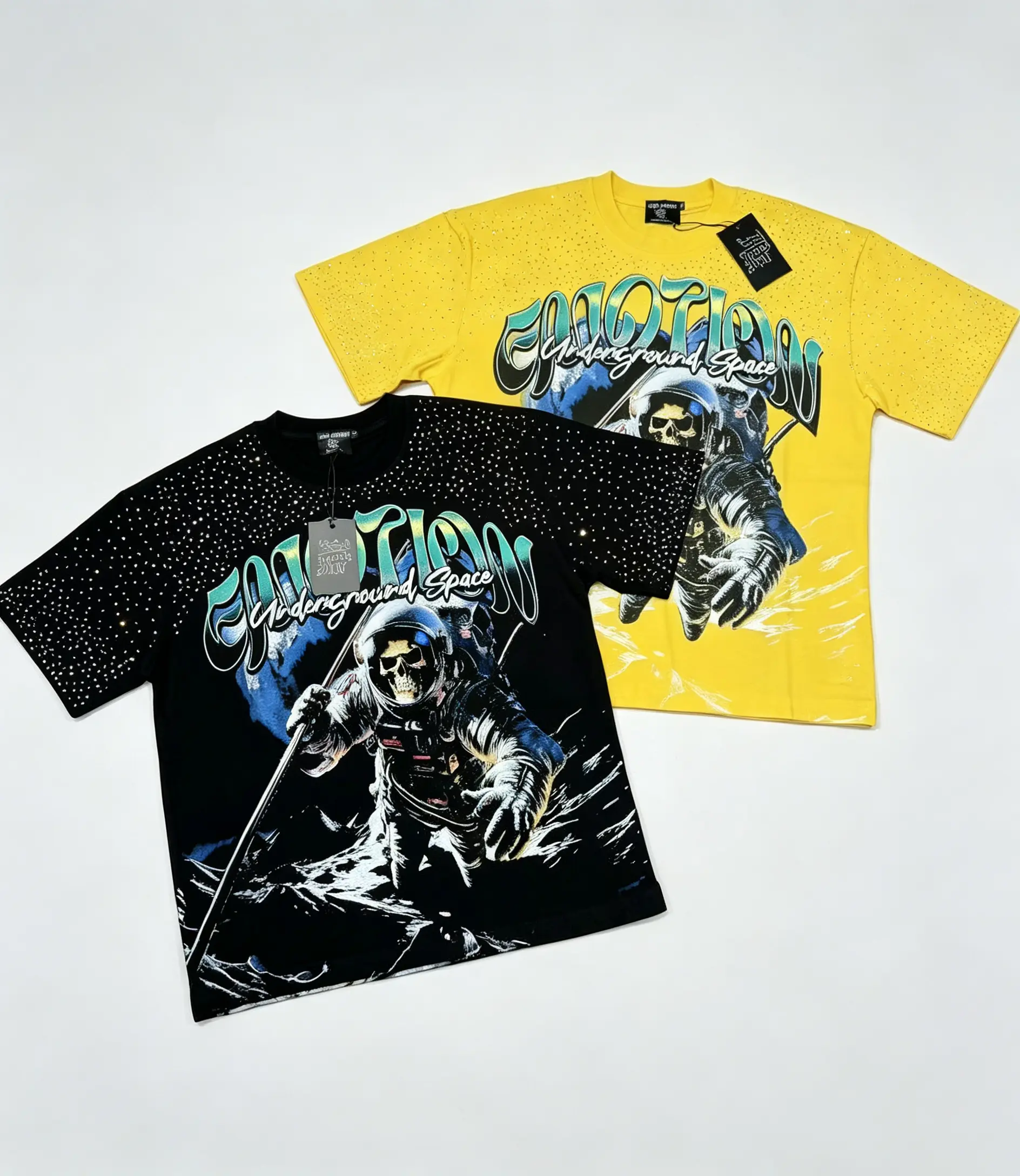 Y2K MIXED EMOTION Professional Certified All-Over Rhinestone Space Graphic Tee 270g Heavyweight Cotton Oversized Streetwear T-Shirt Unisex