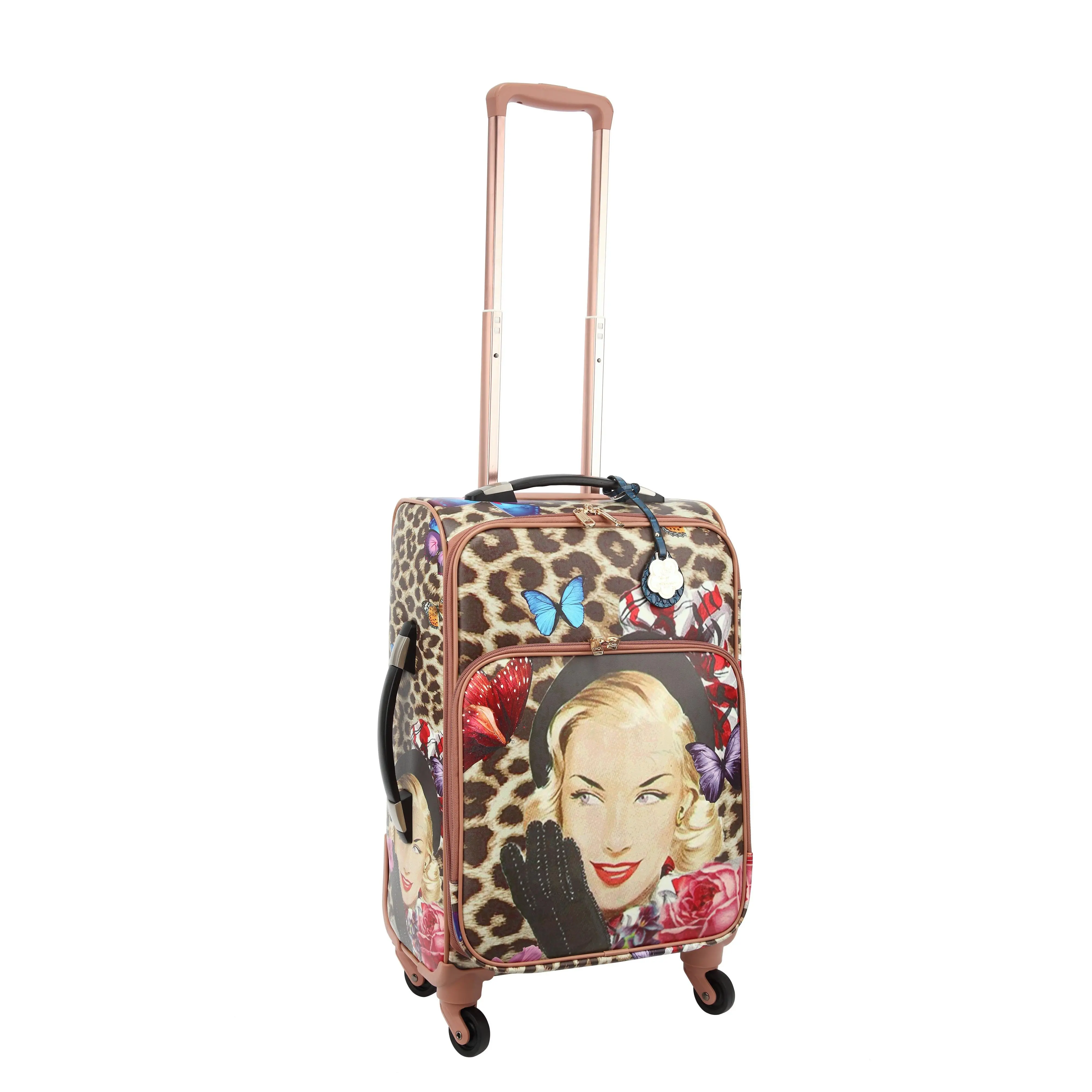 24-Inch Travel Suitcase for Women, Vintage Leopard Print with Spinner Wheels, Gold-Tone Hardware, and Multi-Pockets, Hollywood Art