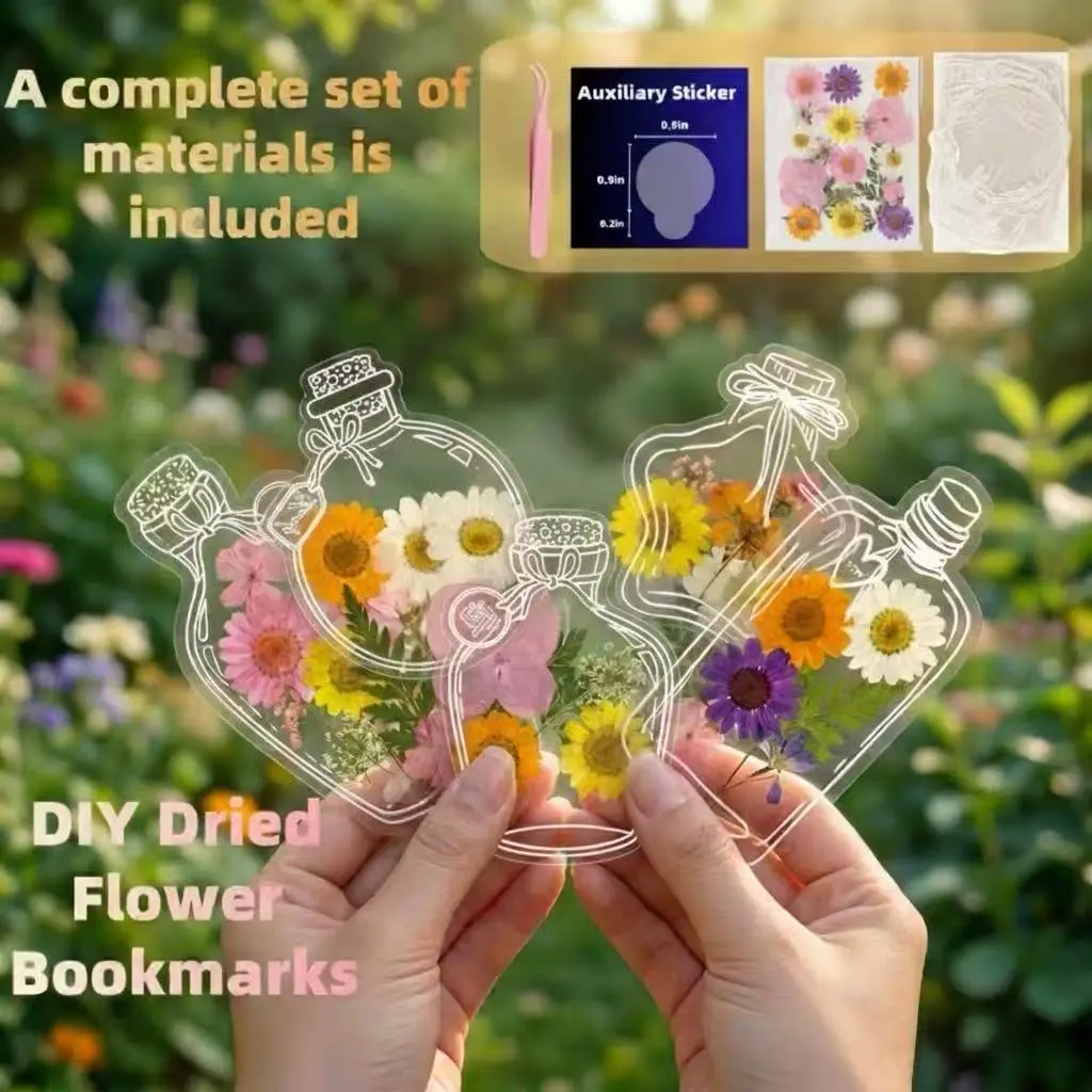 DIY Dried Flower Bookmark Kit  Complete Set with Tweezers, Stickers & Floral Materials Perfect Craft Gift,Bookmark Making Kit, Transparent Flower Bookmarks, Handmade Dried Flower Bookmark Kit , DIY Bookmark Kit