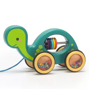 Cartoon Animal Pull String Walking Toy, Multi Color Sensory Rattle Toy with Rolling Ring Beads, Early Learning Walking Aid Toy for Babies