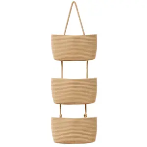 3 Tier Wall Mounted Woven Hanging Basket,Hanging Over the Door Organizer,Decorative hanging basket Ideal storage rack, storage basket, small woven basket, small storage basket