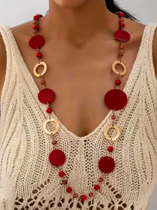 Boho Fashion Elegant Exaggerated Irregular Hollow Round Beaded Long Chain Necklace, Women's Sweater Chain, Perfect for Vacation Party Daily Wear, Handmade Beaded Necklace