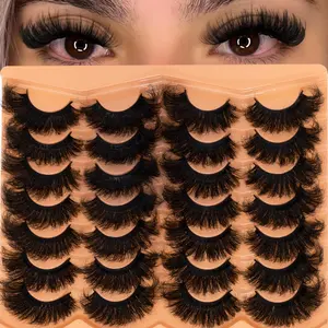 Mink Lashes Fluffy 20mm Volume False Eyelashes 8D Cat Eye Strip Lashes D Curl Dramatic Soft Eyelash 25mm Big Long Lash Strips 14 Pairs Lashes Pack That Look Like Extensions Faux Mink Lashes