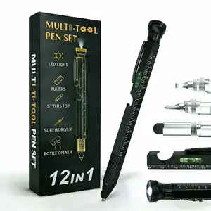 Fathers Day Gift & 12-in-1 Multitool Pen with LED Light Ruler Stylus Top Screwdriver Bottle Opener Perfect Gift for Men Dad Husband Grandpa Valentines Day