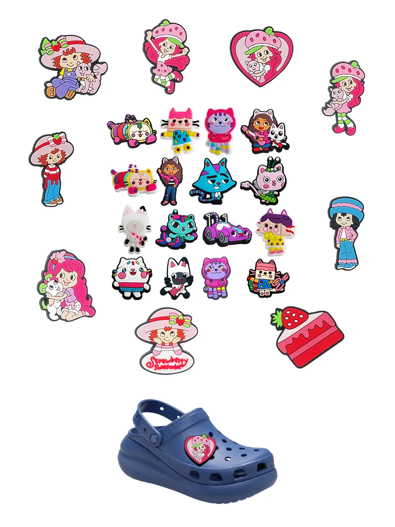 Girls' PVC Cartoon DIY Shoe Clips Set, Cute Strawberry Doll Toy, Classic Sandals Decoration, Christmas Birthday Party Gift, Shoe Charm Accessories, Shoe Charms Set, Cute Shoe Decorations