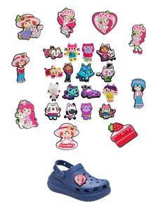 Girls' PVC Cartoon DIY Shoe Clips Set, Cute Strawberry Doll Toy, Classic Sandals Decoration, Christmas Birthday Party Gift, Shoe Charm Accessories