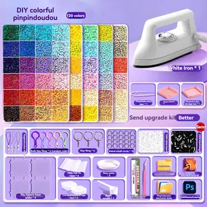 Newly Upgraded 48/72/96/120-Color Plastic Fuse Beads Set, 2.6mm 3D Pixel Puzzle Beads, DIY Craft Bead Kit with Pegboard, Ironing Paper, Large White Iron and Tweezers Beaded Sequin Diy Jewelry Making