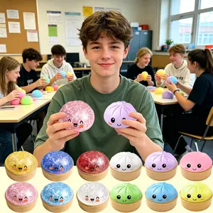 [Blind Box] 2026 New Glitter Dumpling Squishy with Steamer Box, Soft Sensory Fidget Steamed Bun Squeeze Tool for Adult Stress & Anxiety Relief, for Home Office Party