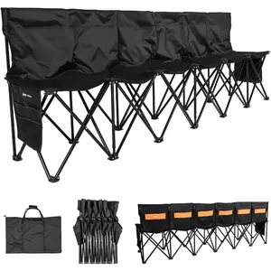 VEVOR Portable Folding Bench, 6 Seat Soccer Bench with Multiple Storage Pockets Carrying Bag, Lightweight Sideline Seating with Back Rest for Football, Baseball, Camping, Outdoor Events, BlackVEVOR Super Brand Day