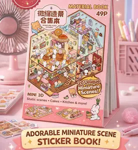 Cute Miniature Scene Sticker Book 3D Dollhouse Style 49 Pages Personalized Versatile Easy Application for Journaling Scrapbooking 3D Stickers Collection Adds Depth to Your Style creative diy craft   book Graphic scrapbook supplies Decal Unique