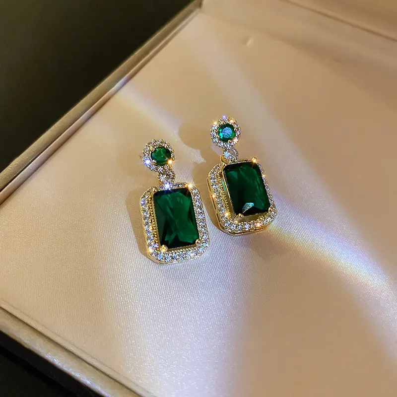 Elegant Emerald Green Cubic Zirconia Jewelry Kit Sparkly Faux Crystal Necklace Earrings Ring Set Wedding Bridesmaid Statement Jewelry