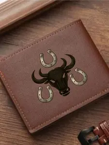 Men's Western Style Horse Shoe Wallet, Vintage PU Leather Two-Fold Short Wallet, Casual Business Gift for Boyfriend