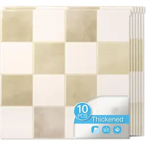 10-Pack Heavy-Duty Peel and Stick Backsplash, 12x12 Inch Self-Adhesive Wall Tile Stick  Kitchen Countertop, Beige and White