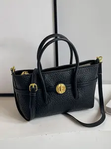 Retro versatile and simple lychee patterned handbag, fashionable solid color temperament hardware crossbody bag, casual texture daily dumpling bag, suitable for commuting to work and attending parties, Casual Handbag Satchel