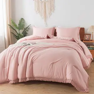 Pink Comforter California King for, Blush Boho Women Tassel Lightweight Comforter Sets, 3 Fluffy Fringe (104x96In Comforter  2 Pillowcases)