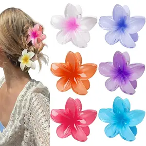 6 Pack Flower Hair Clips for Women, Hawaiian Plumeria Claw Clips, Hibiscus Hair Clip, Hawaii Hair Accessories for Thick Hair Gifts for Women Teen Girls (Mixed-1)
