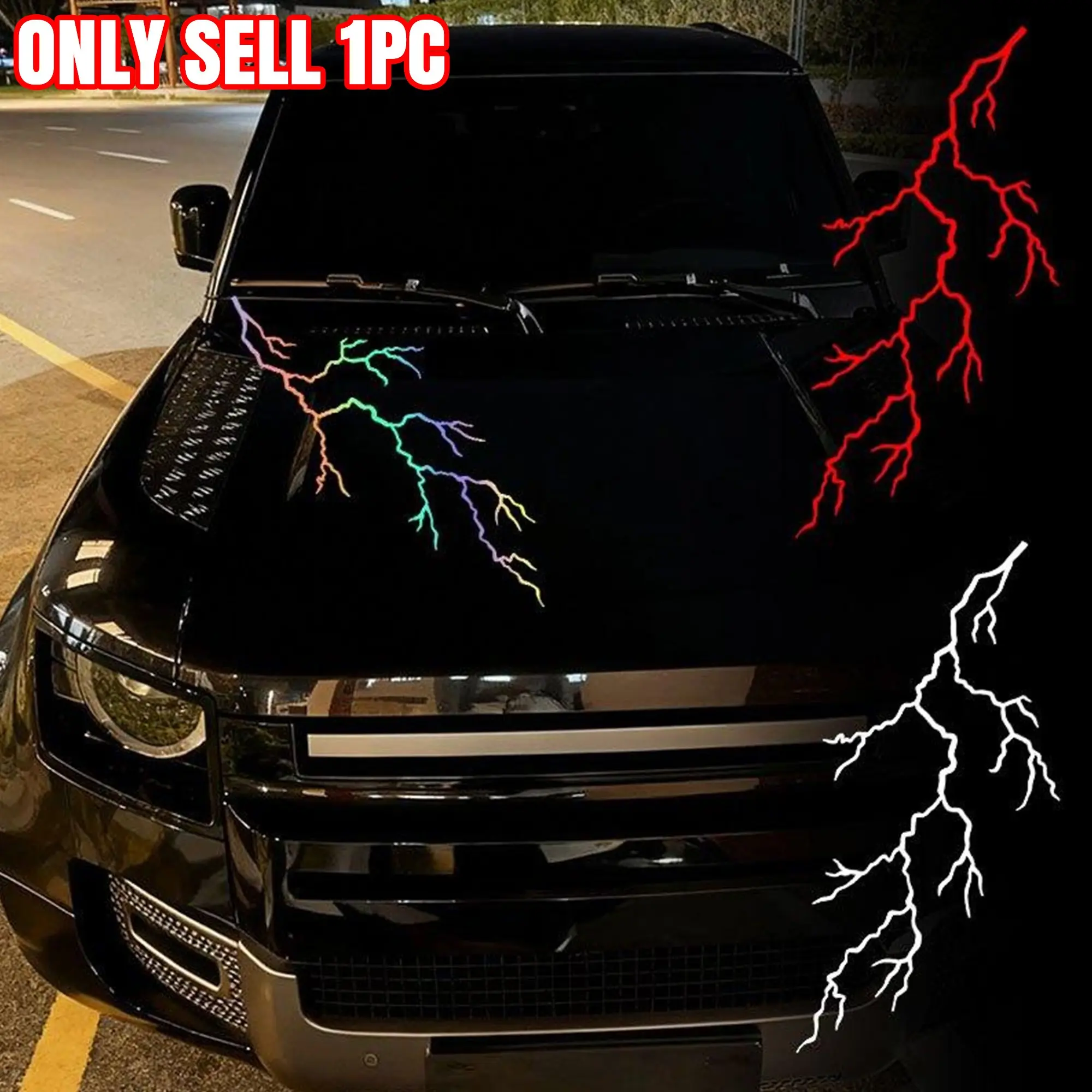 1PC Lightning Crackle Car Hood Sticker, Sporty Style, Waterproof and Sunproof Self-adhesive Vinyl Graphic Decal, Car Decals, Suitable for Car, Truck, Van, SUV Hoods and Bodies, for Cool Vehicle Modification, Vehicle Exterior Decoration
