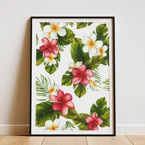 Watercolor Lei Pattern Poster Hawaiian Aloha Text Art Print Tropical Wall Decor Island Style Artwork Floral Poster Vacation Home Decor Gift
