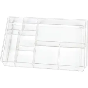8-Section Clear Drawer Organizer, Large Acrylic Drawer Divider Tray for Desk, Bathroom, Office Makeup, Junk, Plastic Drawer Organizer 13.7" x 8.7" x 2"