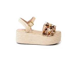 ESYAZO Raffia Monogram Platform Slides – Effortless Mediterranean Chic, Shoe, Footwear