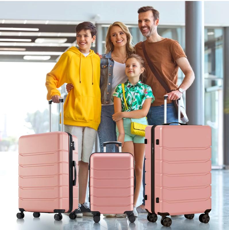 Set of 3 Hardside Luggage, Expandable Rolling Luggage with TSA Lock and Spinner Wheels, Pink