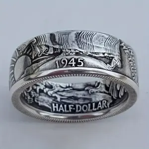 Retro style 1945 double-sided carved coin ring, antique Morgan design, daily wear and gifts, versatile accessories for daily wear