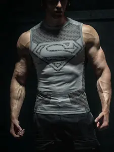 Men's Sleeveless Round Neck T-Shirt Vest, Sweat-Wicking Breathable Comfort, Gym Training Top, Superman Print, Full Body Print, Fashion Fitness Wear