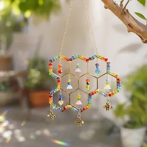 Crystal Sun Catcher, Bee & Honeycomb Suncatcher, Rainbow Maker Indoor Outdoor Decor for Window Bedroom, Bless Gift