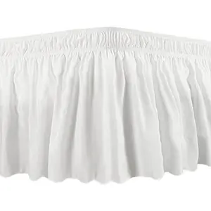 Wrap Round Brushed Microfiber Bed Skirt with Elastic Belt, Pleated Dust Ruffle with 16 Inch Drop, Bed Frame Cover, and Care, White, Queen