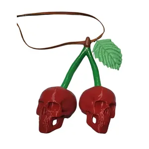 Cherry Skull Car Mirror Accessory - 5" Elastic Cord Skulls for Dashboard Mirrors - Larger & Heavier Than Keychains - Fun & Unique Decor