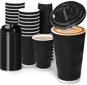 Daily life 16oz Coffee Cups with Lids, 100 Pack Insulated Ripple Paper Cups, Disposable Coffee Cups for Water, Juice, Coffee