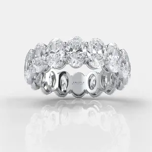 14k White Gold Women Wedding Eternity Ring with Oval Diamond Engagement Band - 8.7 Ctw.