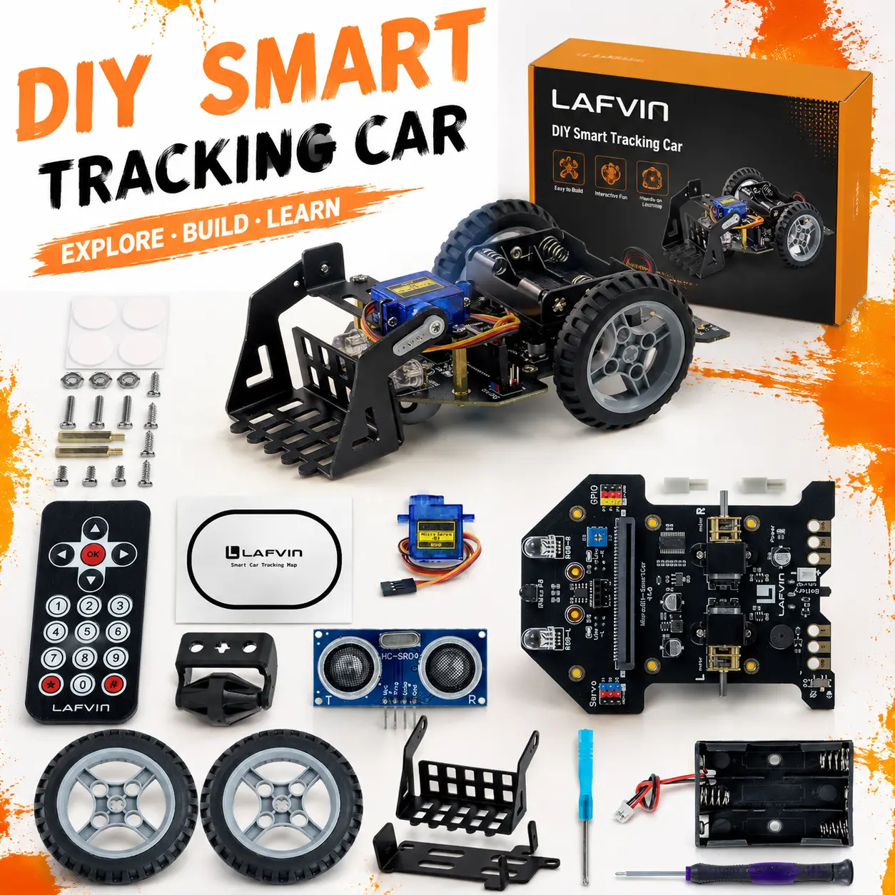 LAFVIN Micro:Bit Smart Robot Car Kit, DIY Programmable Coding Car with Ultrasonic Sensor, Line Tracking & IR Remote Control – STEM Educational Robotics Kit for Kids Teens Beginners