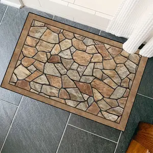 Stone-Inspired Non-Slip Doormat - Rectangular, Washable Polyester Entrance Mat with Realistic Brick Design, Perfect for Indoor/Outdoor Use, Home Decor