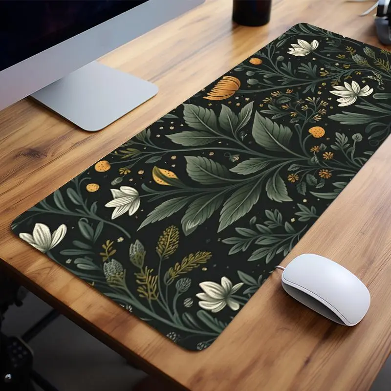 Floral Pattern Mouse Pad, 1 Count Rectangle Gaming Mouse Pad, Non-Slip Rubber Base Stitched Edge Desk Pad for Home Office Game Room, Office Desk Accessories, Desk Gadgets, Corporate Work Desk Accessories