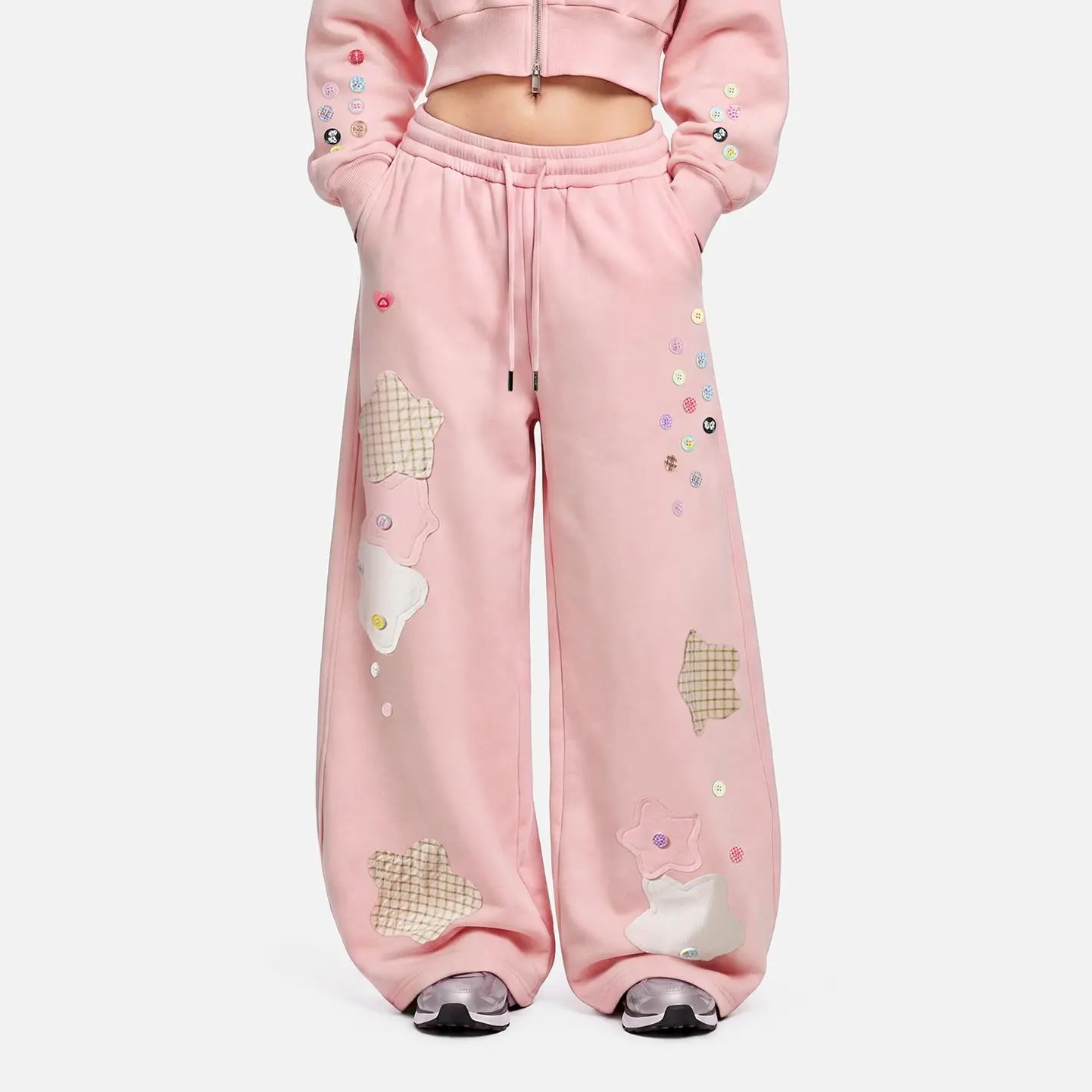 Aelfric Eden Star Patch Baggy Barrel Sweatpants High Waist Balloon Barrel Silhouette Star Patchwork & Button Detail Drawstring Elastic Waist Soft Fabric Sweet Girl Streetwear Unisex Bottoms,back to school shopping