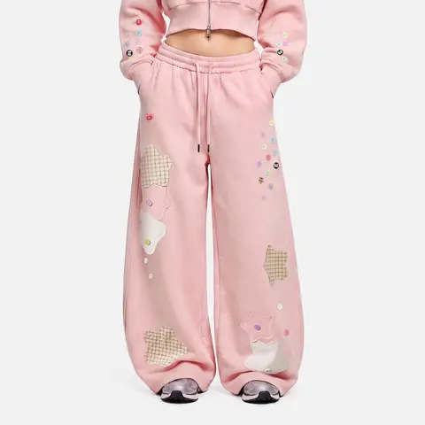 Aelfric Eden Star Patch Baggy Barrel Sweatpants High Waist Balloon Barrel Silhouette Star Patchwork & Button Detail Drawstring Elastic Waist Soft Fabric Sweet Girl Streetwear Unisex Bottoms,back to school shopping