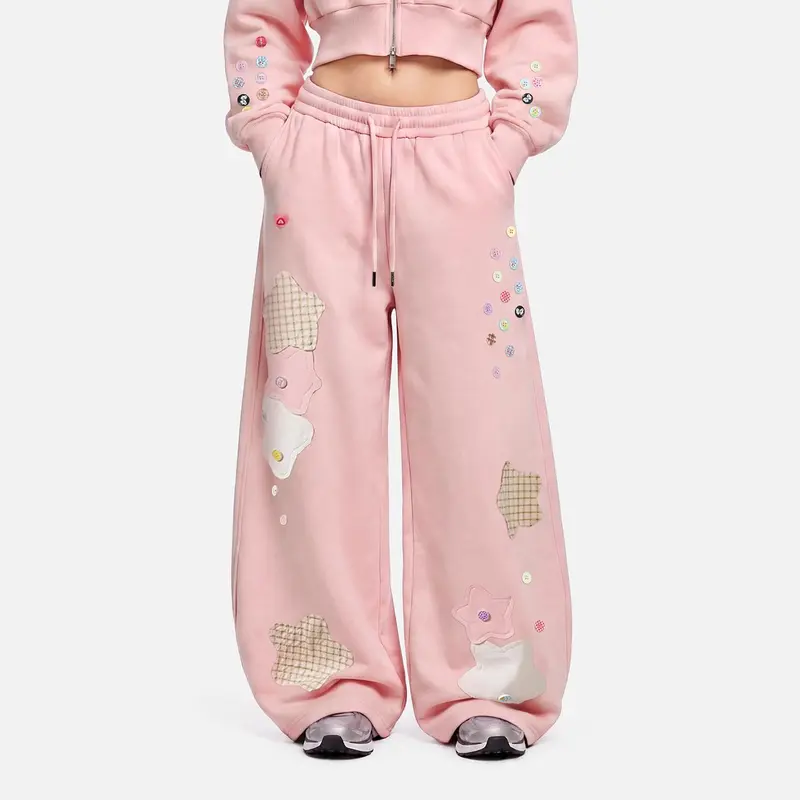 Aelfric Eden Star Patch Baggy Barrel Sweatpants High Waist Balloon Barrel Silhouette Star Patchwork & Button Detail Drawstring Elastic Waist Soft Fabric Sweet Girl Streetwear Unisex Bottoms,back to school shopping