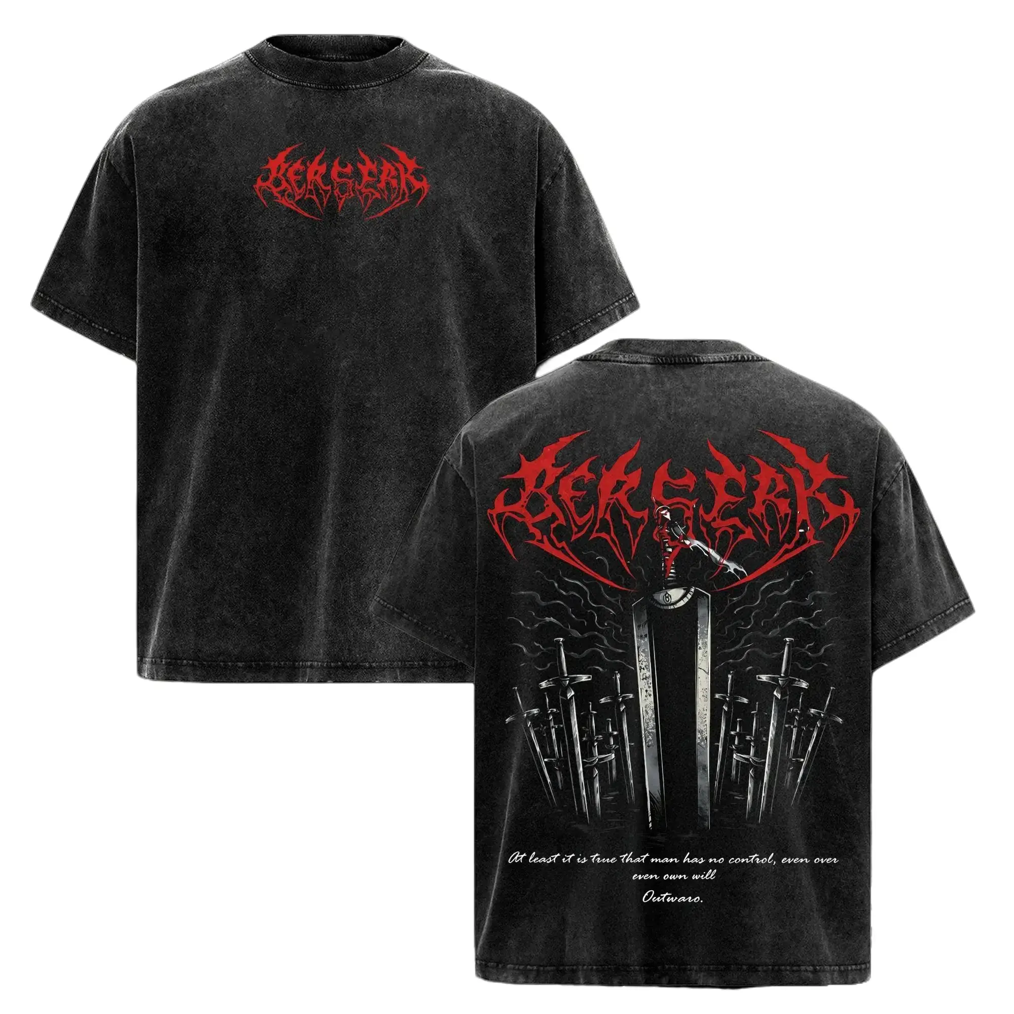 Guts Gym Pump Cover T-Shirt – Berserk Vintage Washed Inspired Tee, Dark Fantasy Sword Anime Graphic Shirt, Oversized Anime Streetwear Apparel, Soft Cotton Casual Unisex Top, Gift for Berserk Fans