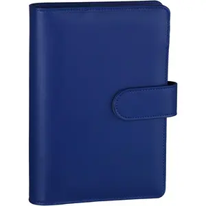 A6 PU Leather Budget Binder - Refillable 6 Ring Notebook for A6 Refill Paper, Loose Leaf Personal Planner Cover With  Buckle Closure, Navy Blue