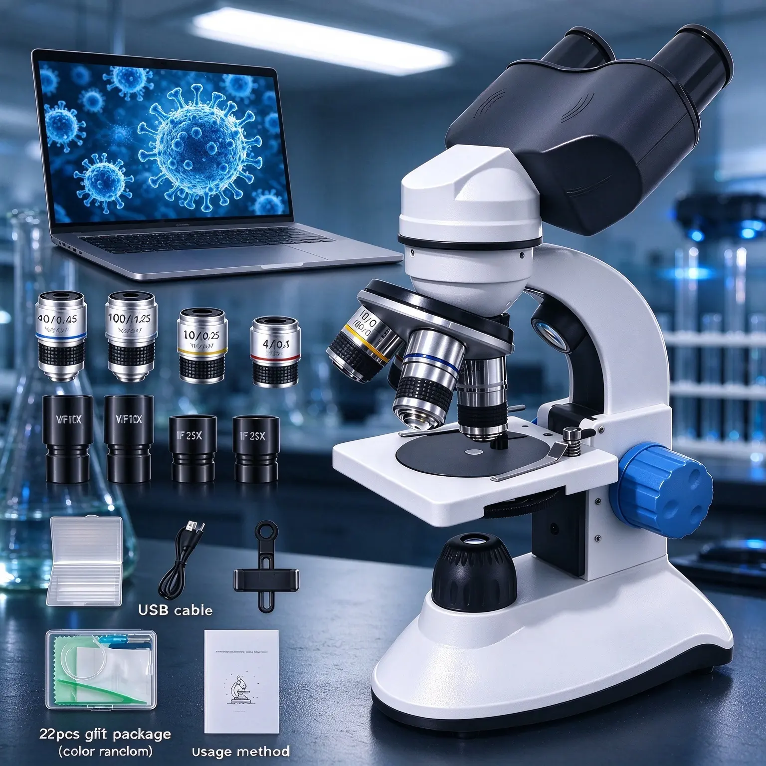 Dual Illumination System Microscope with Upper & Bottom LED Lights for Opaque & Transparent Specimens. AA Batteries & AC Adapter Included